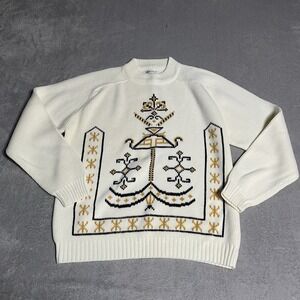 Vintage 70s‎ Kmart Sweater Womens Large Cream Ivory Classic Pullover Acrylic